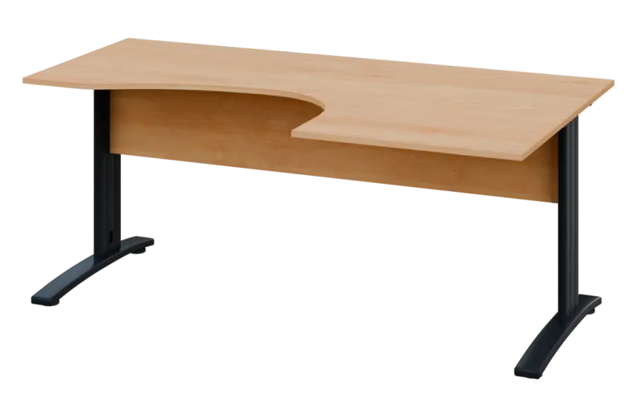 CEK 27 - 187 stůl kancelářský, rohový, pravý, kovová podnož černá, deska 25 mm, široký 1800 mm, javor horský